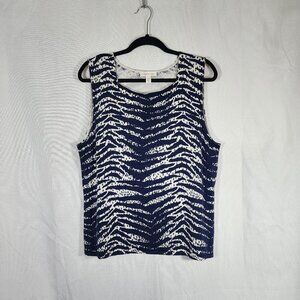 Coldwater Creek Animal Print Blue Silk & Cotton Sleeveless Top Size XL